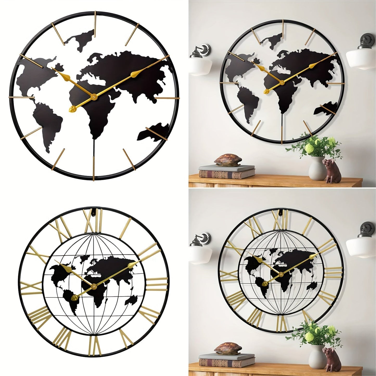 Moderne Stille Metall Wanduhr - Große Weltkarte Design