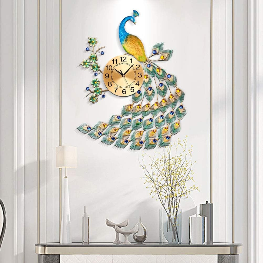 Große Pfau Wanduhr für stilvolles Wohnen – Eleganz für Ihr Zimmer