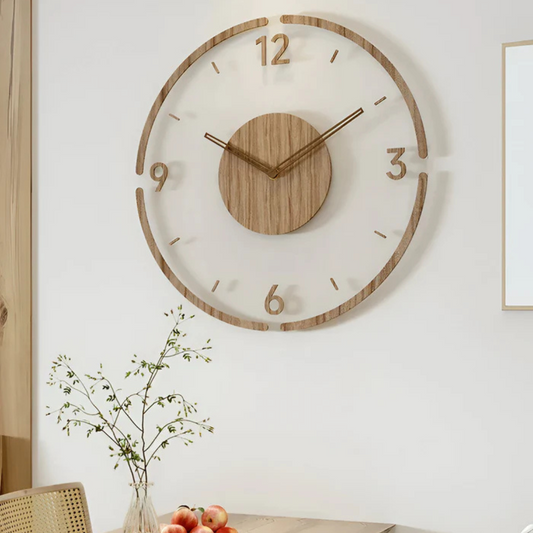 Moderne Wanduhr aus Acryl und Holz für stilvolles Wohnzimmer-Dekor