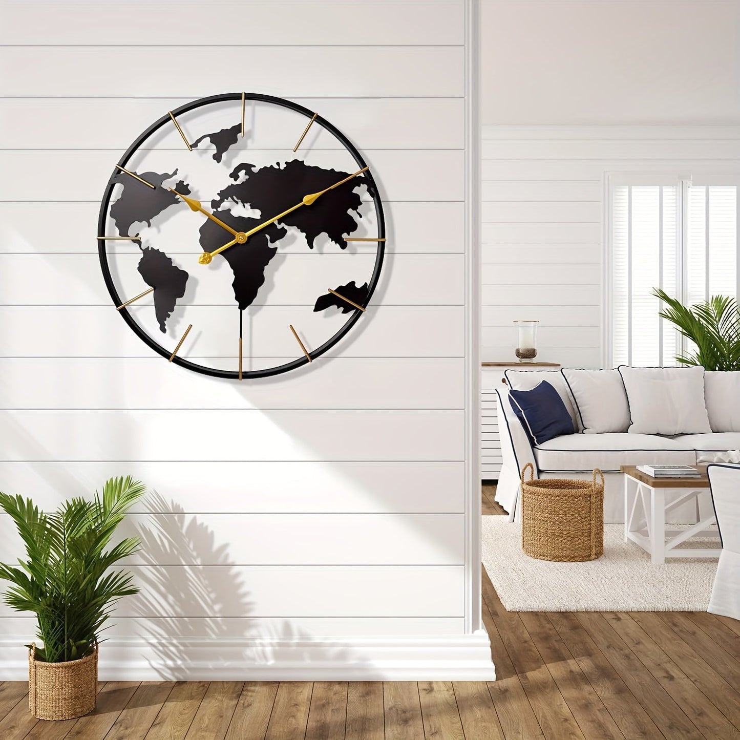 Moderne Stille Metall Wanduhr - Große Weltkarte Design