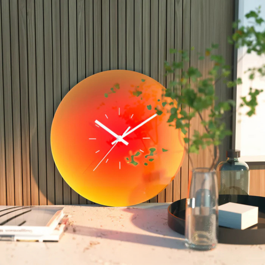 Elegante Wanduhr aus Glas mit Sonnenuntergangs-Design