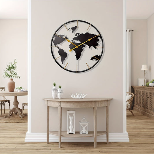 Moderne Stille Metall Wanduhr - Große Weltkarte Design
