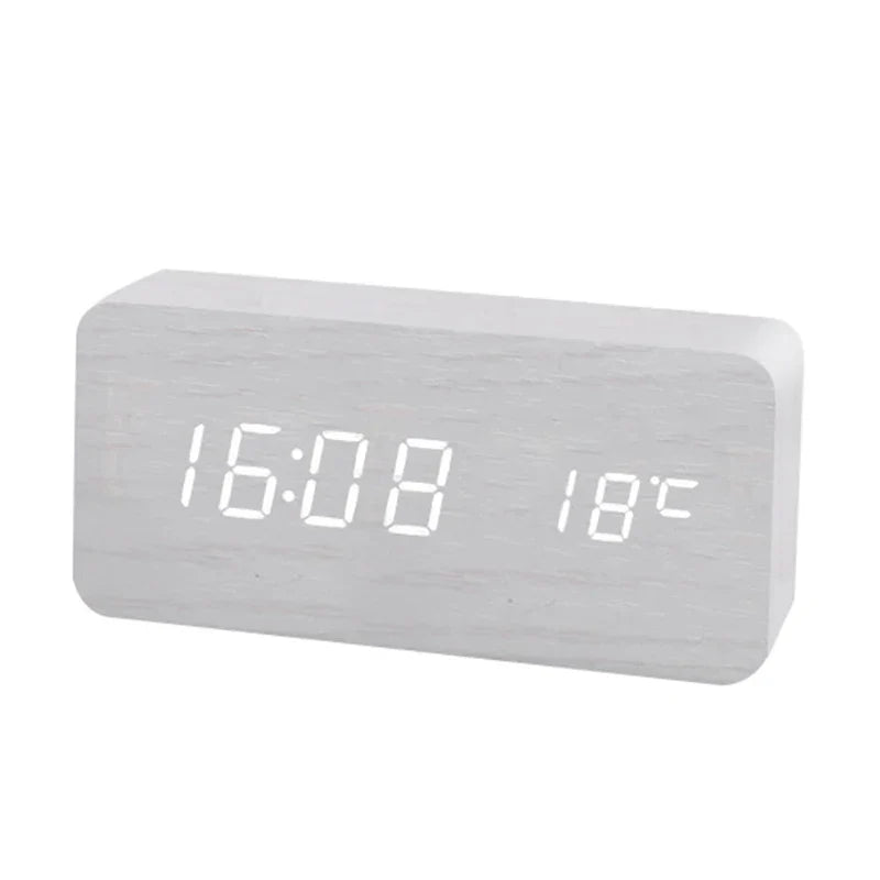 Eleganter Digitalwecker aus Holz mit LED-Display