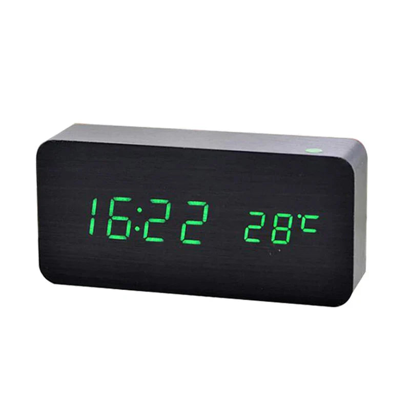Eleganter Digitalwecker aus Holz mit LED-Display