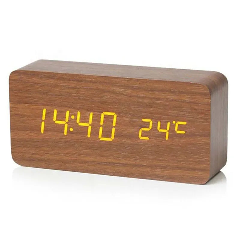 Eleganter Digitalwecker aus Holz mit LED-Display