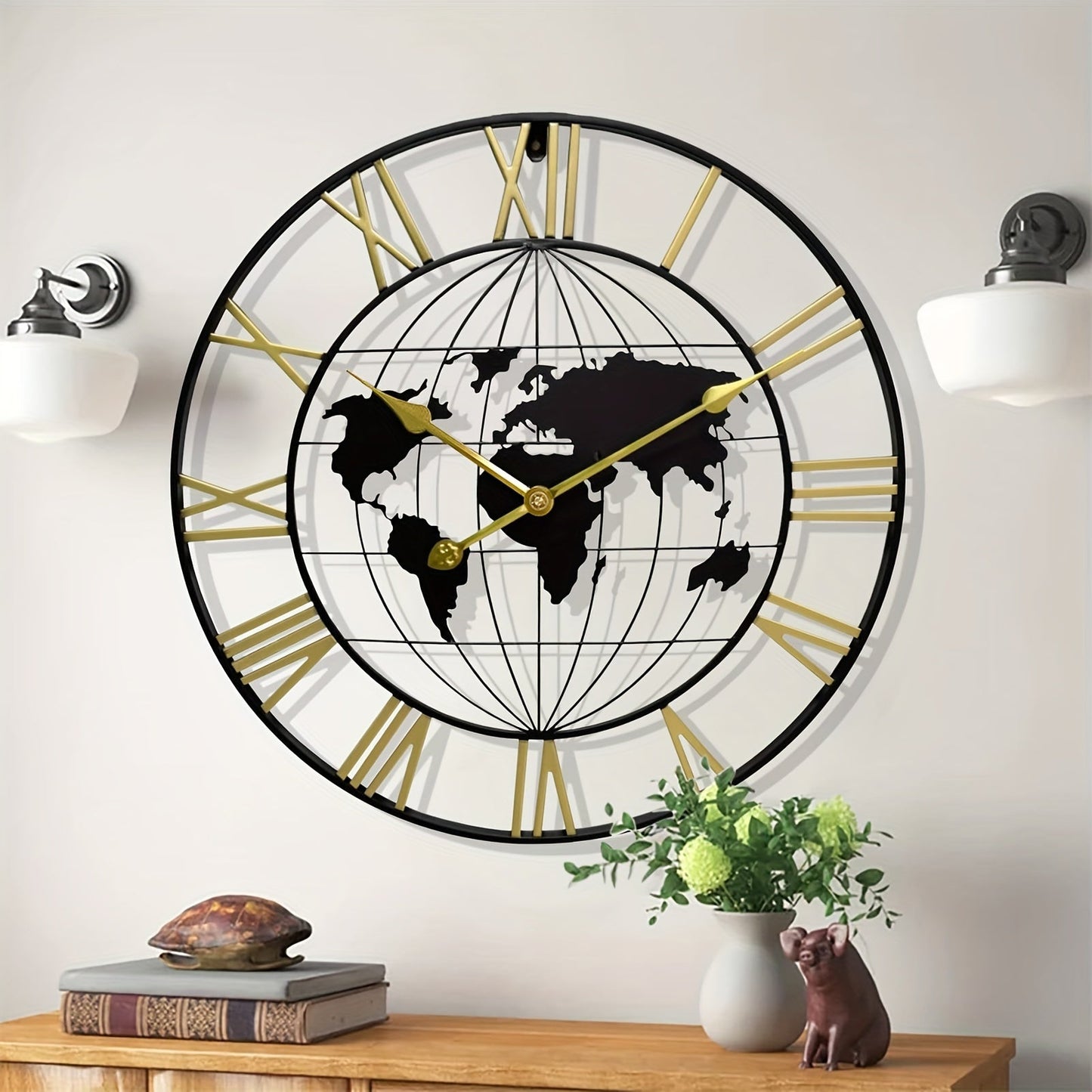 Moderne Stille Metall Wanduhr - Große Weltkarte Design