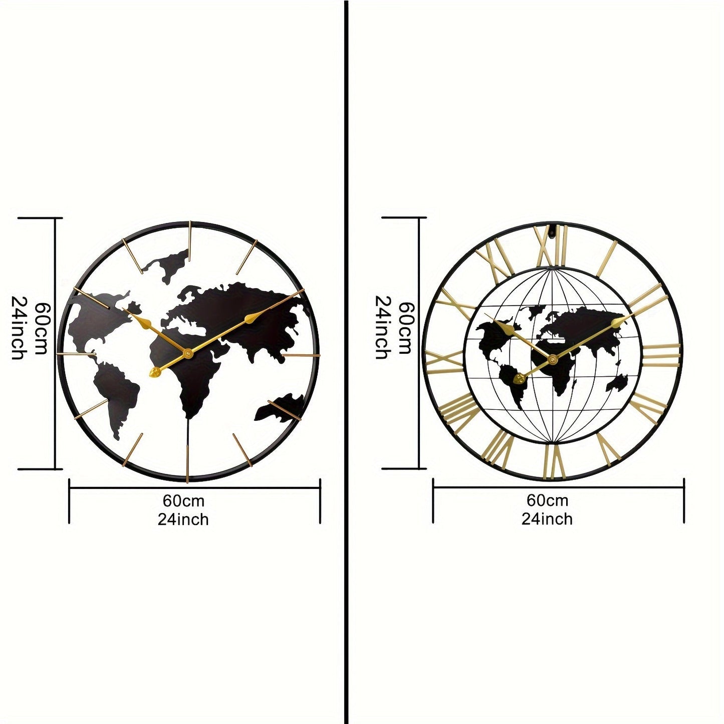 Moderne Stille Metall Wanduhr - Große Weltkarte Design
