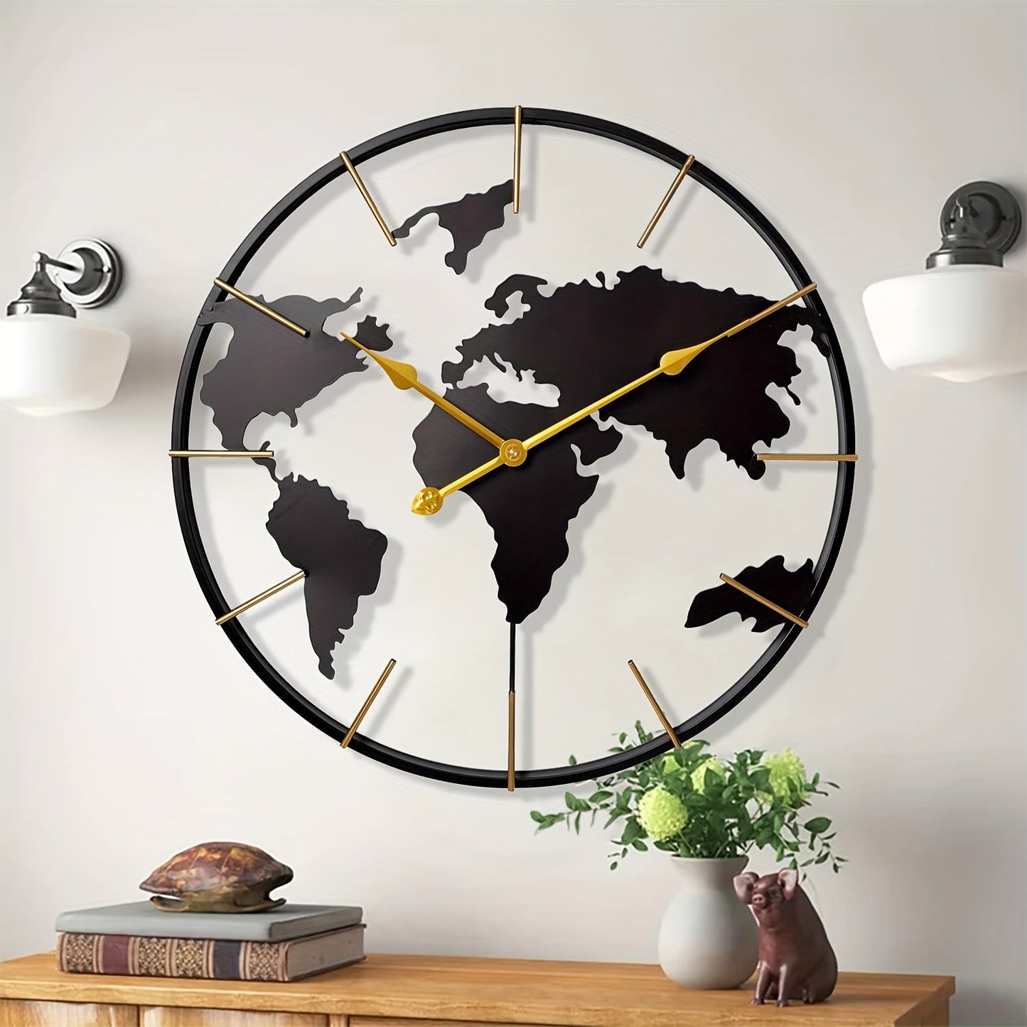 Moderne Stille Metall Wanduhr - Große Weltkarte Design